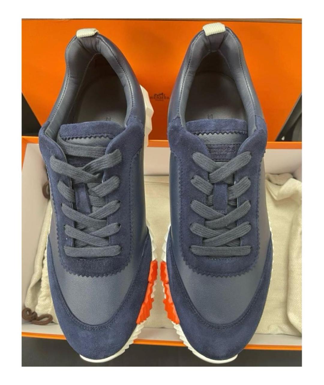 HERMES Темно-синие кожаные низкие кроссовки / кеды, фото 3