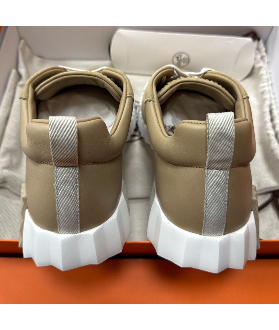 HERMES Бежевые кожаные низкие кроссовки / кеды, фото 3