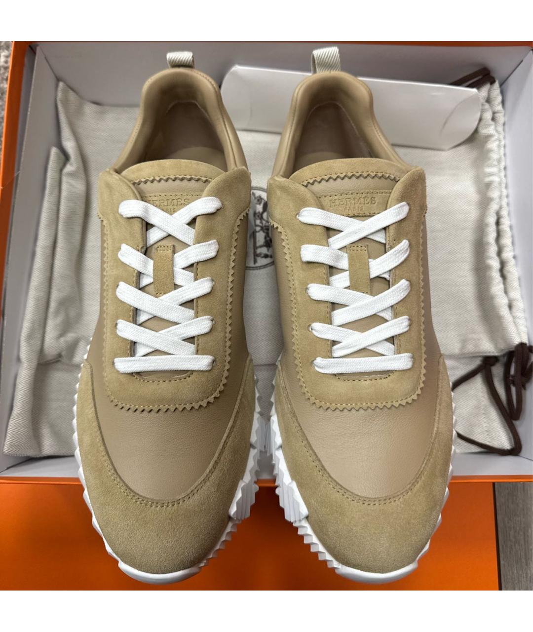 HERMES Бежевые кожаные низкие кроссовки / кеды, фото 4
