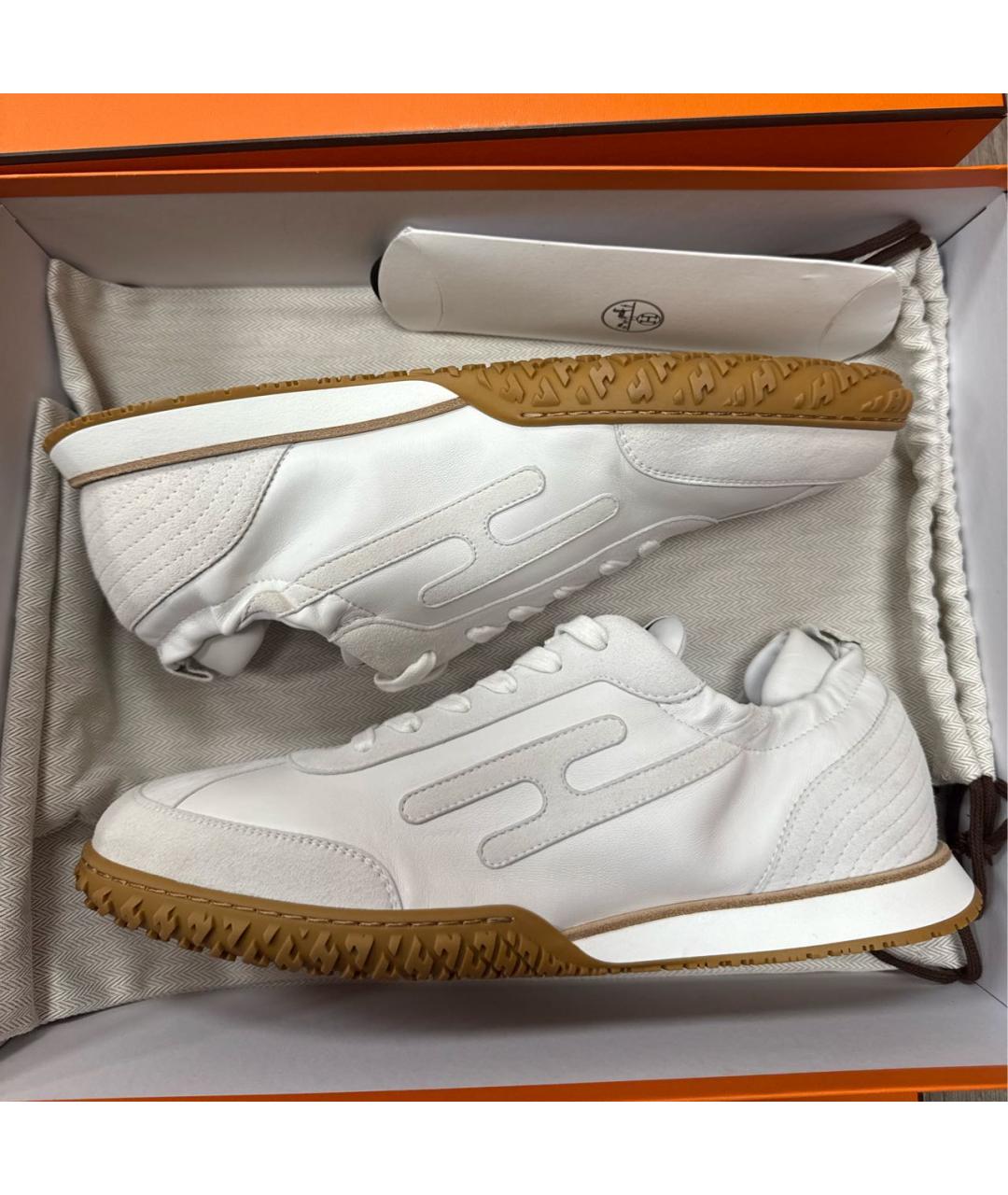 HERMES Белые кожаные низкие кроссовки / кеды, фото 2