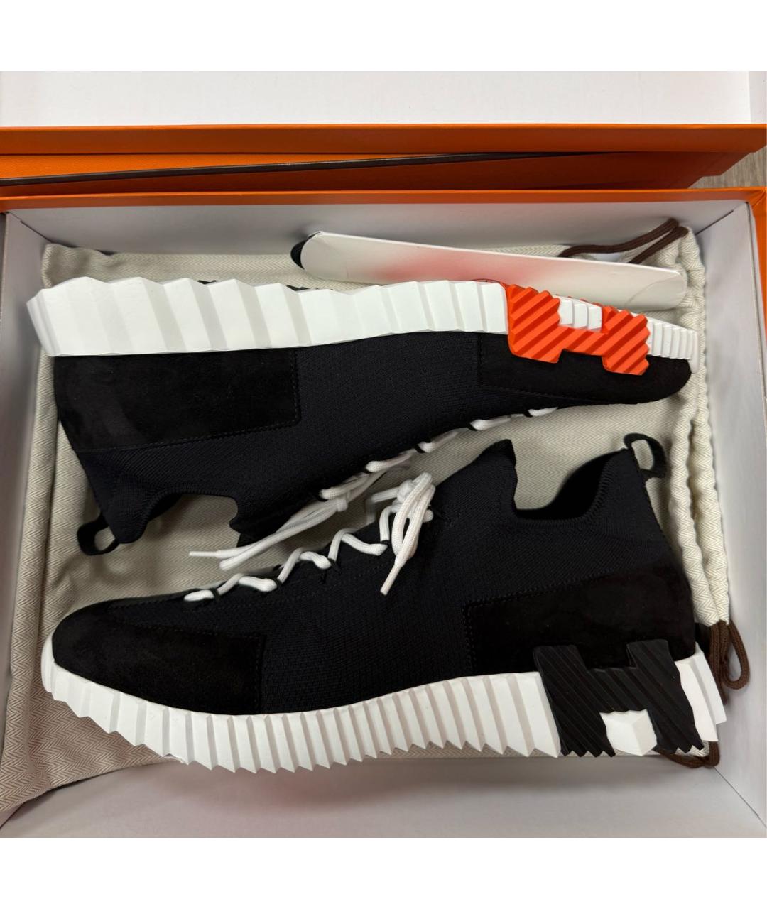 HERMES Черные текстильные низкие кроссовки / кеды, фото 2