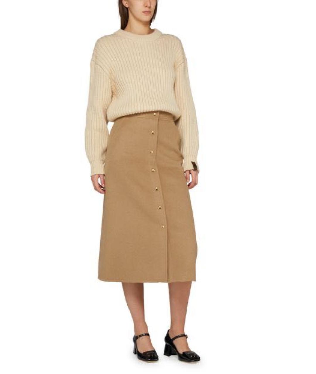 LOUIS VUITTON Бежевая шерстяная юбка миди, фото 2