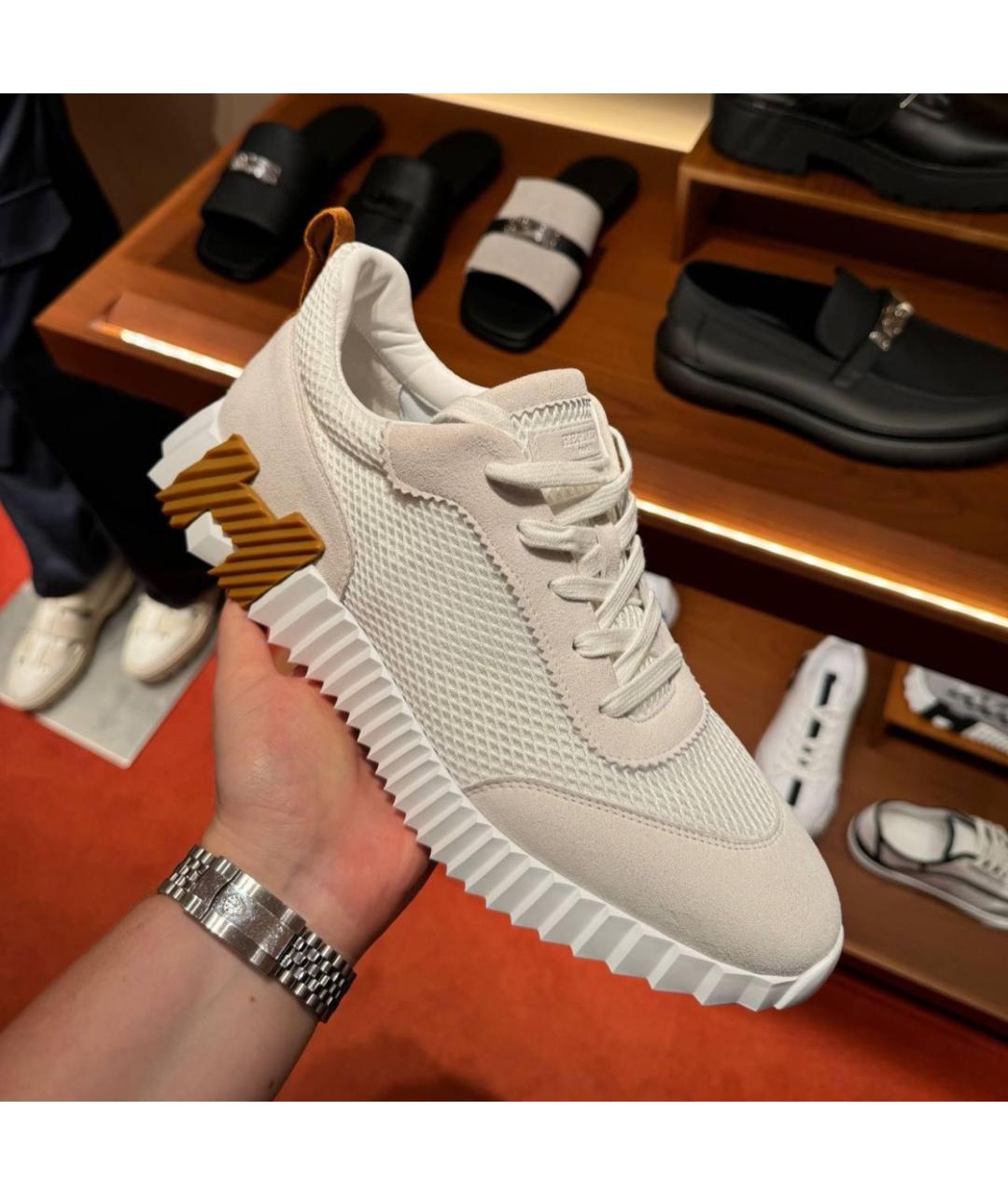 HERMES Белые текстильные низкие кроссовки / кеды, фото 2