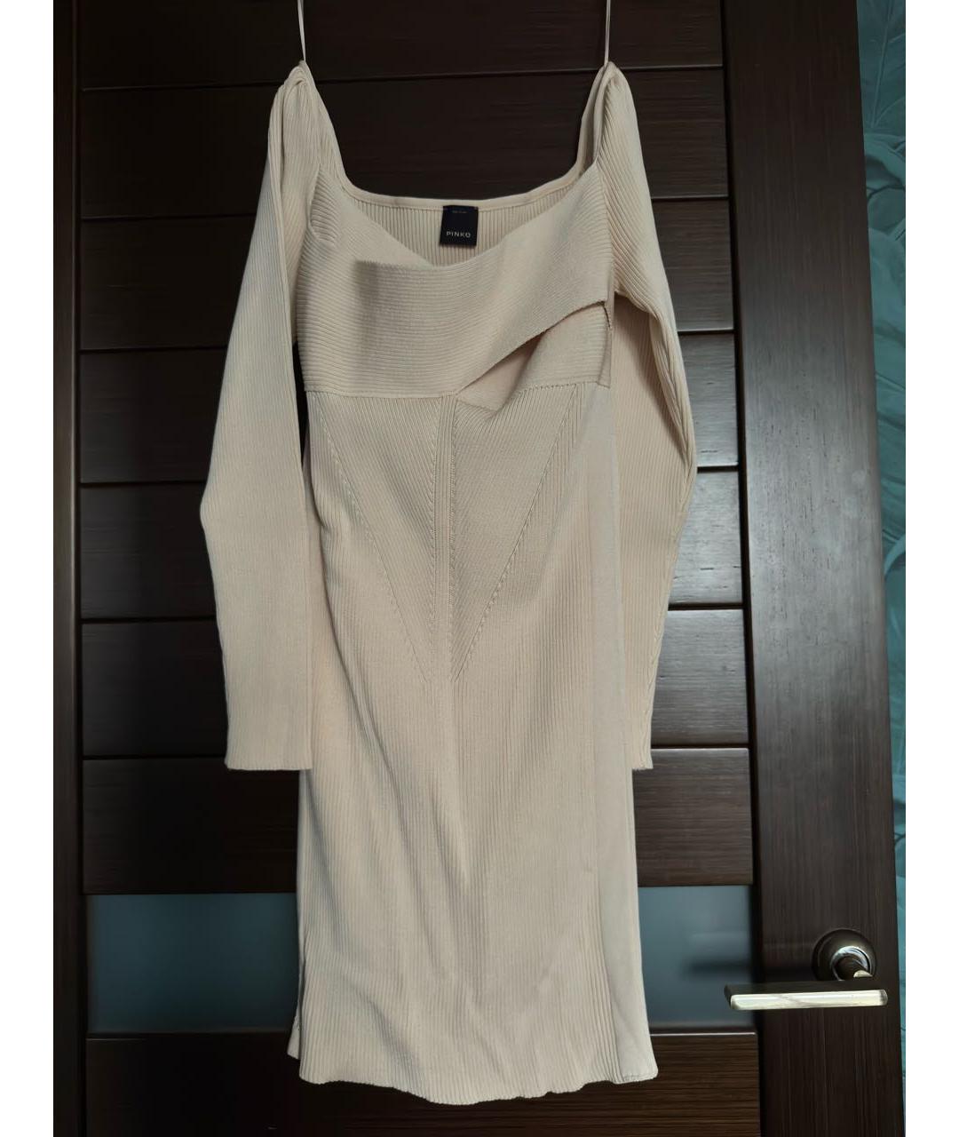 PINKO Бежевое вискозное коктейльное платье, фото 8