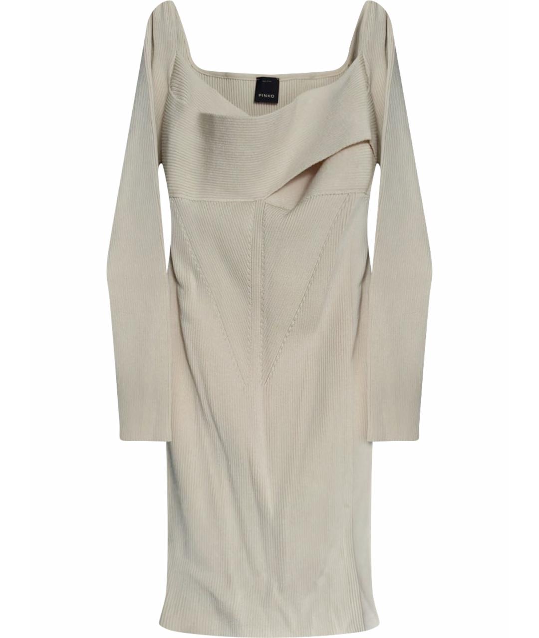 PINKO Бежевое вискозное коктейльное платье, фото 1