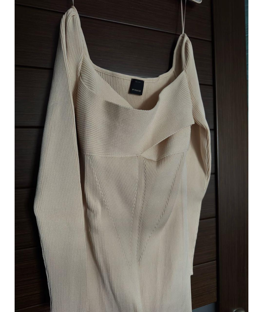 PINKO Бежевое вискозное коктейльное платье, фото 4