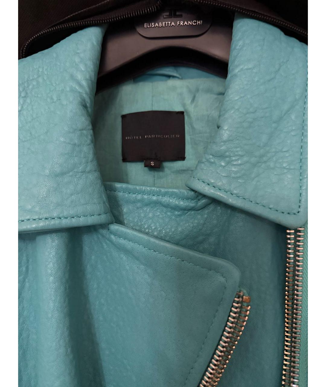 ELISABETTA FRANCHI Бирюзовая кожаная куртка, фото 3