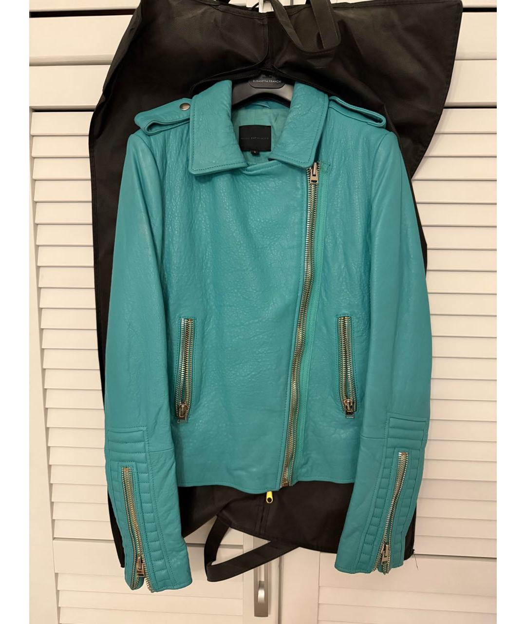 ELISABETTA FRANCHI Бирюзовая кожаная куртка, фото 5