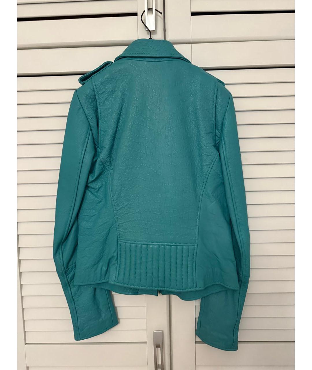 ELISABETTA FRANCHI Бирюзовая кожаная куртка, фото 2