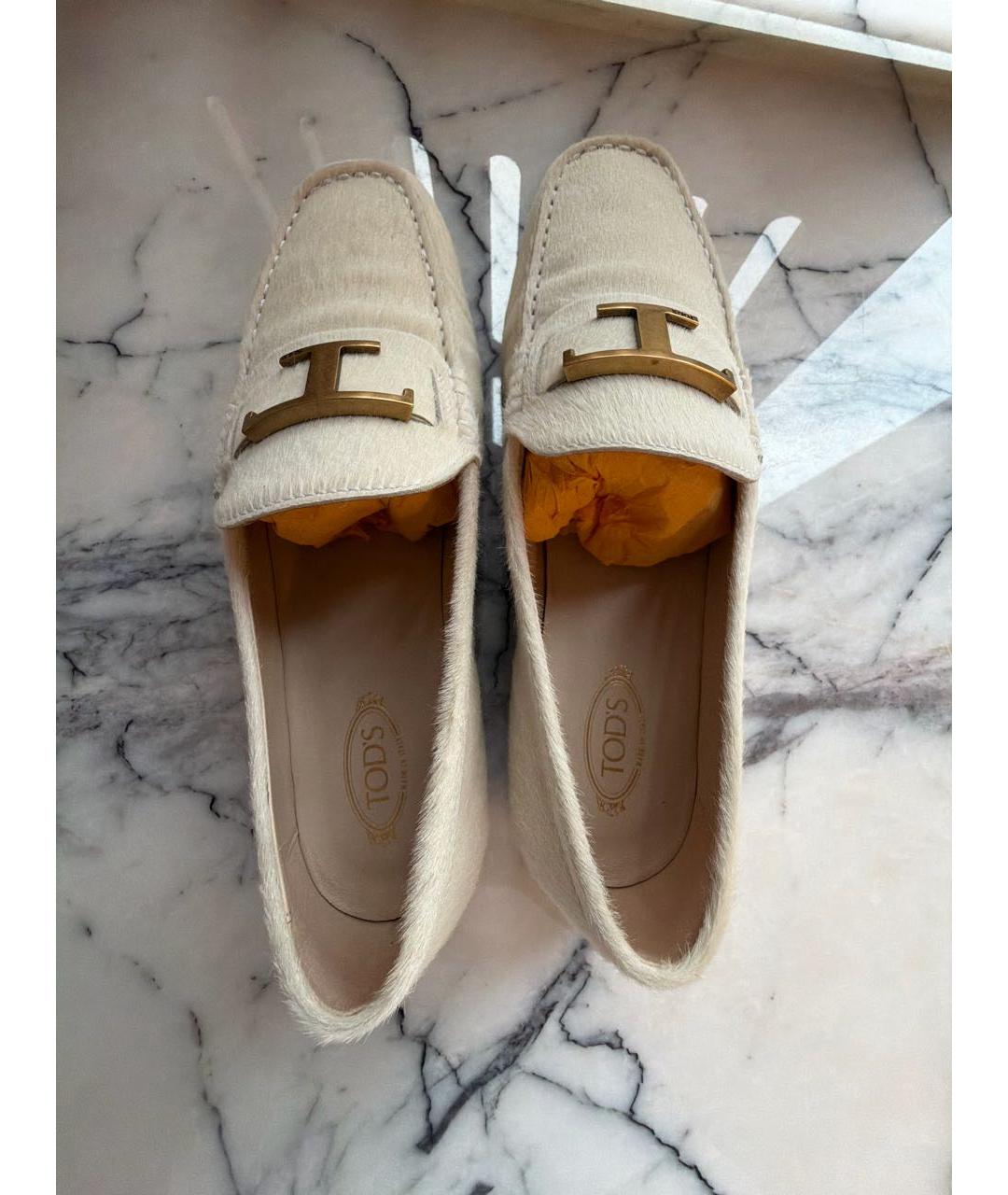 TOD'S Бежевые мокасины из экзотической кожи, фото 6