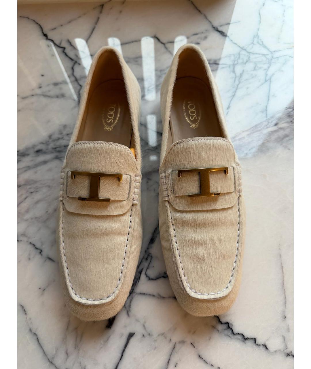 TOD'S Бежевые мокасины из экзотической кожи, фото 4