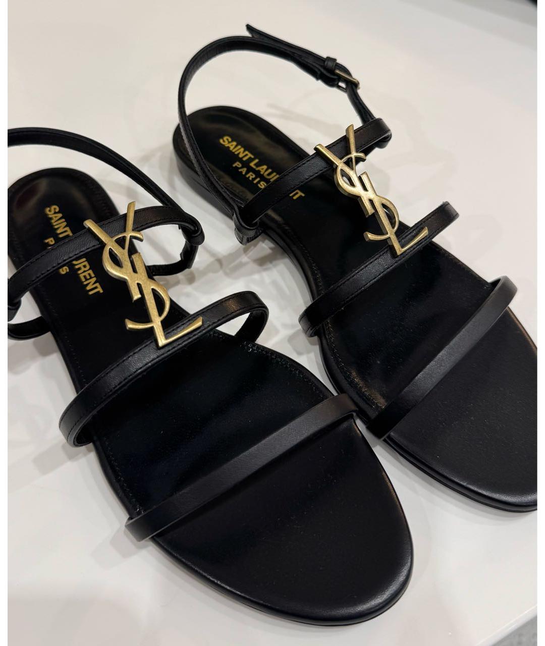 SAINT LAURENT Черные кожаные босоножки, фото 4