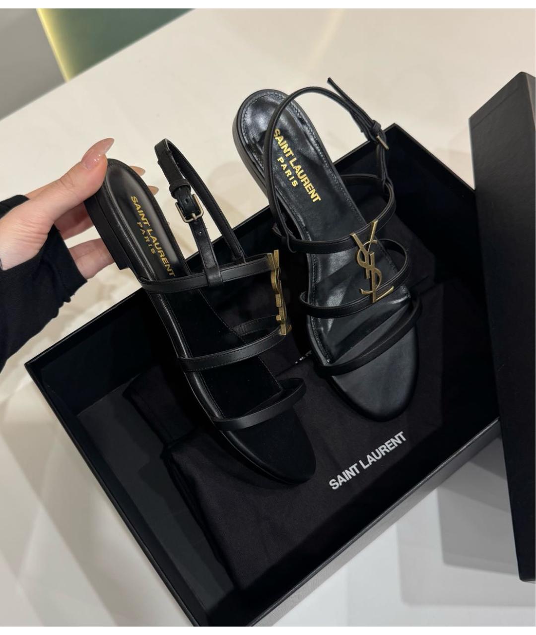 SAINT LAURENT Черные кожаные босоножки, фото 5