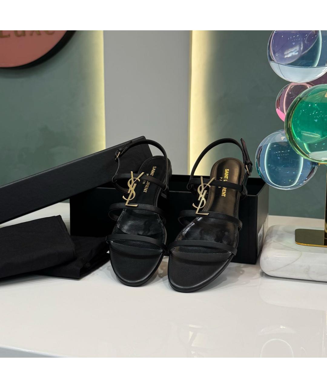 SAINT LAURENT Черные кожаные босоножки, фото 6