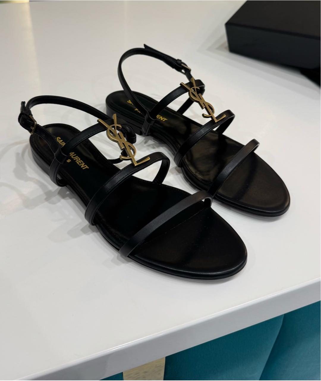 SAINT LAURENT Черные кожаные босоножки, фото 2