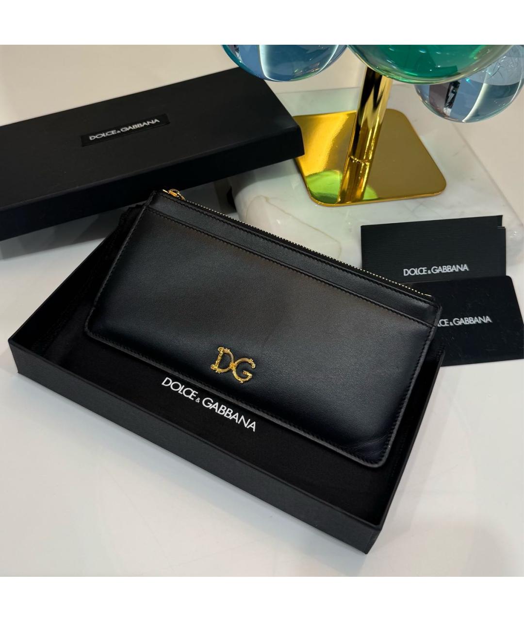 DOLCE&GABBANA Черный кожаный кошелек, фото 6