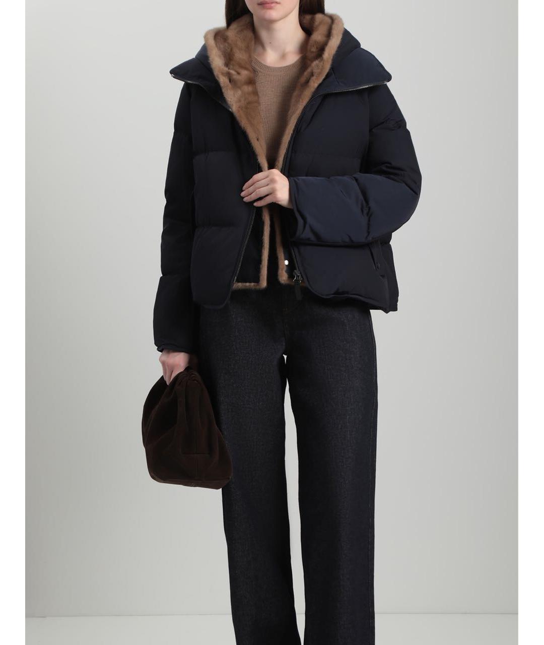 YVES SALOMON Темно-синий полиэстеровый пуховик, фото 4