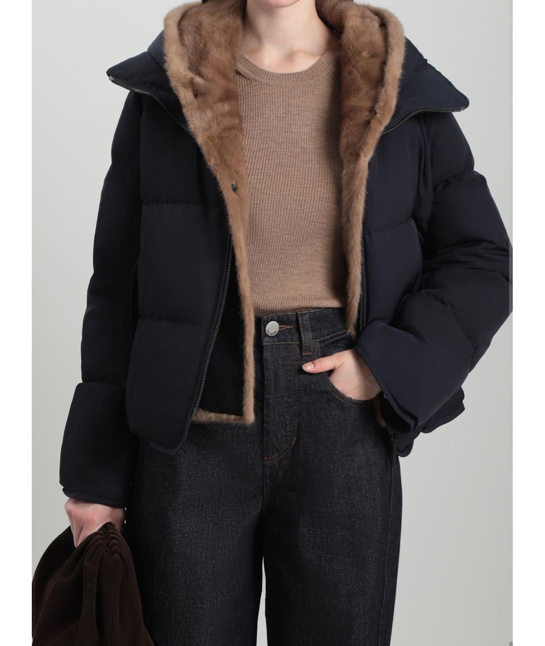 YVES SALOMON Темно-синий полиэстеровый пуховик, фото 6