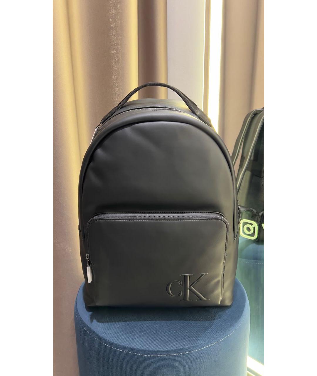 CALVIN KLEIN Черный кожаный рюкзак, фото 5