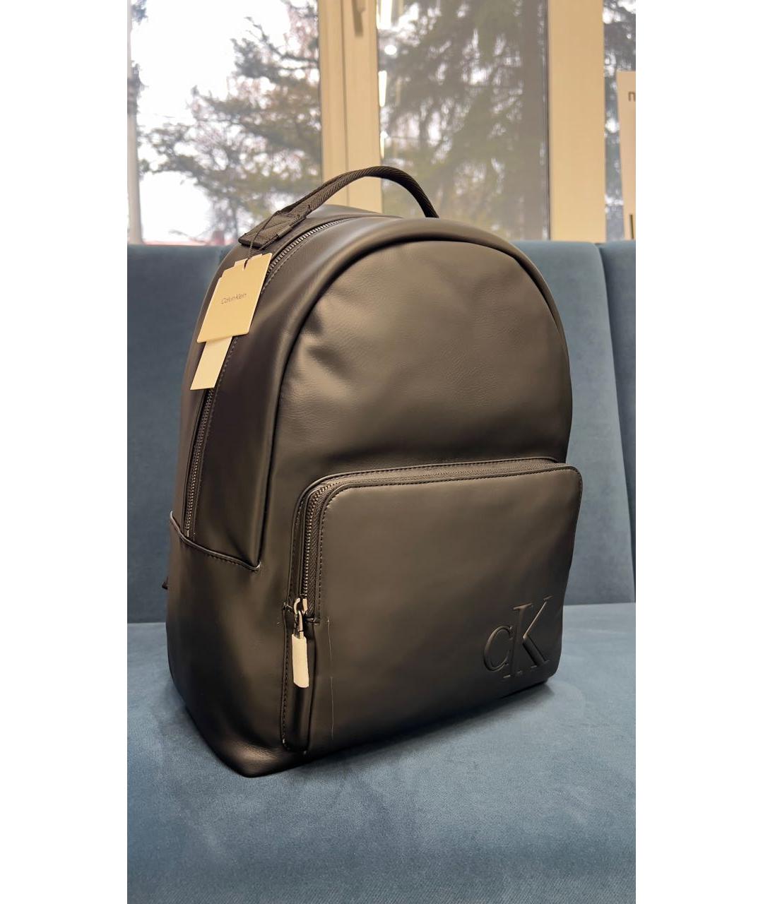 CALVIN KLEIN Черный кожаный рюкзак, фото 2