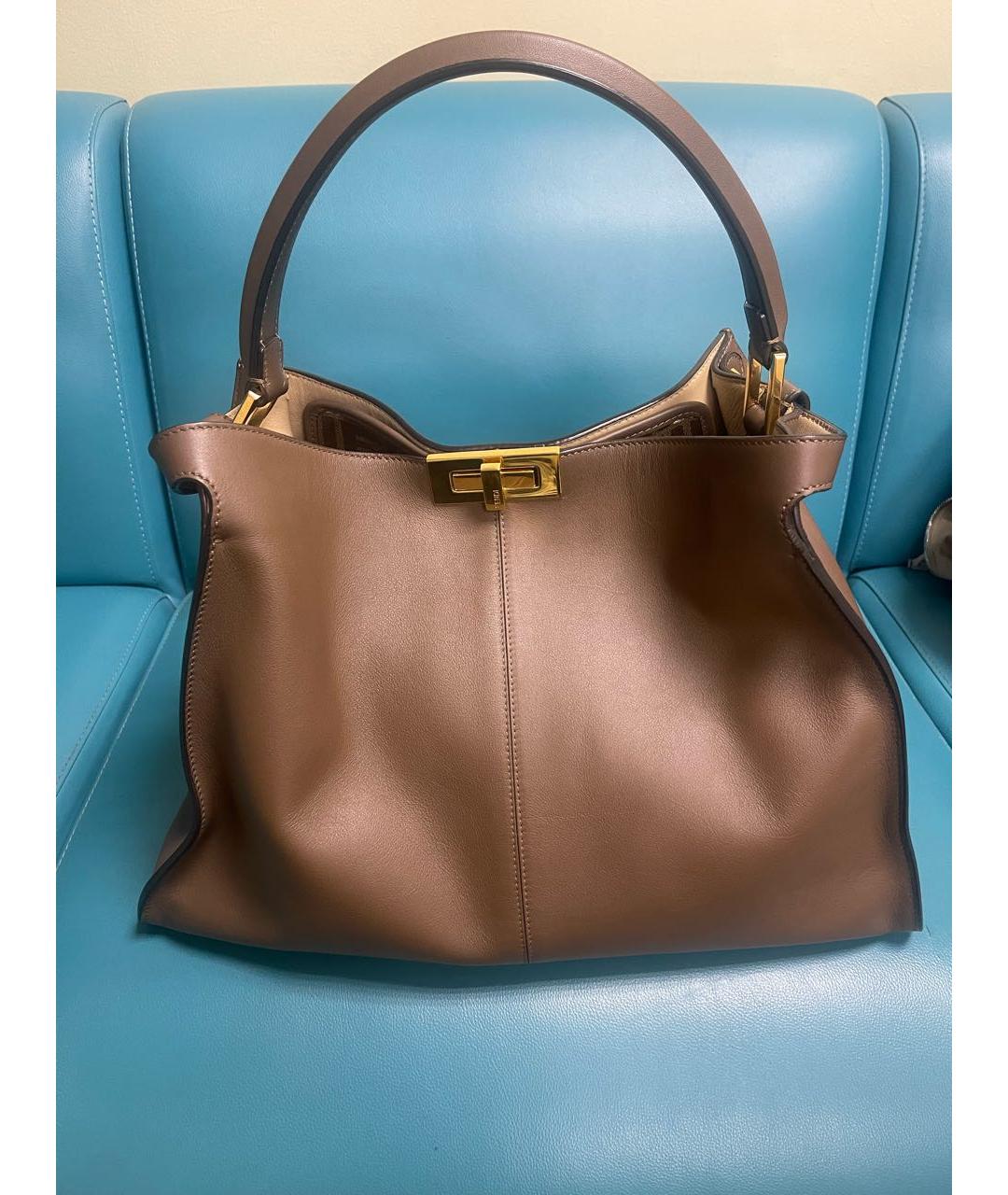 FENDI Коричневая кожаная сумка тоут, фото 6