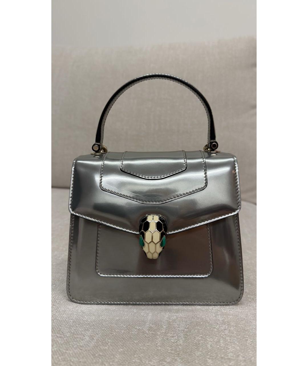 BVLGARI Серебряная кожаная сумка с короткими ручками, фото 7