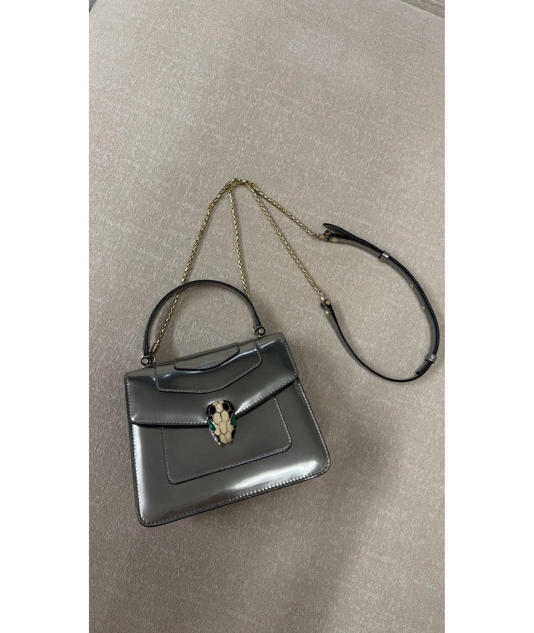 BVLGARI Серебряная кожаная сумка с короткими ручками, фото 2