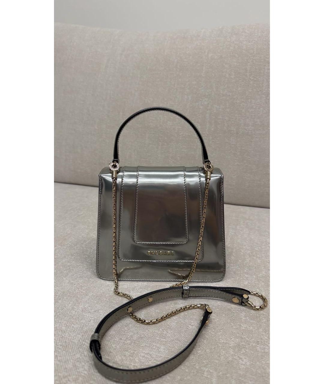 BVLGARI Серебряная кожаная сумка с короткими ручками, фото 3
