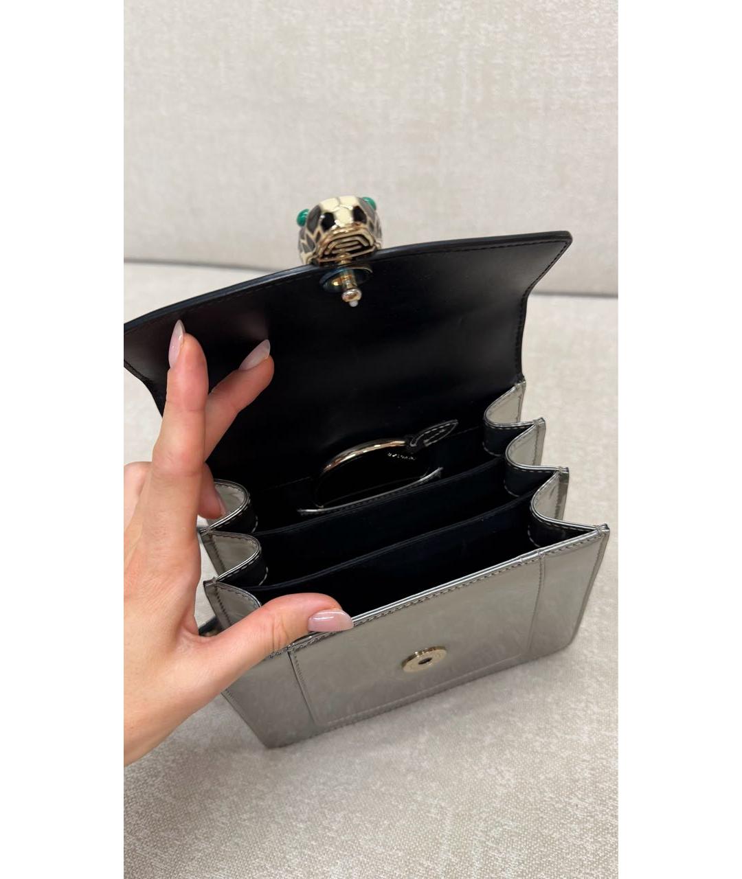 BVLGARI Серебряная кожаная сумка с короткими ручками, фото 4