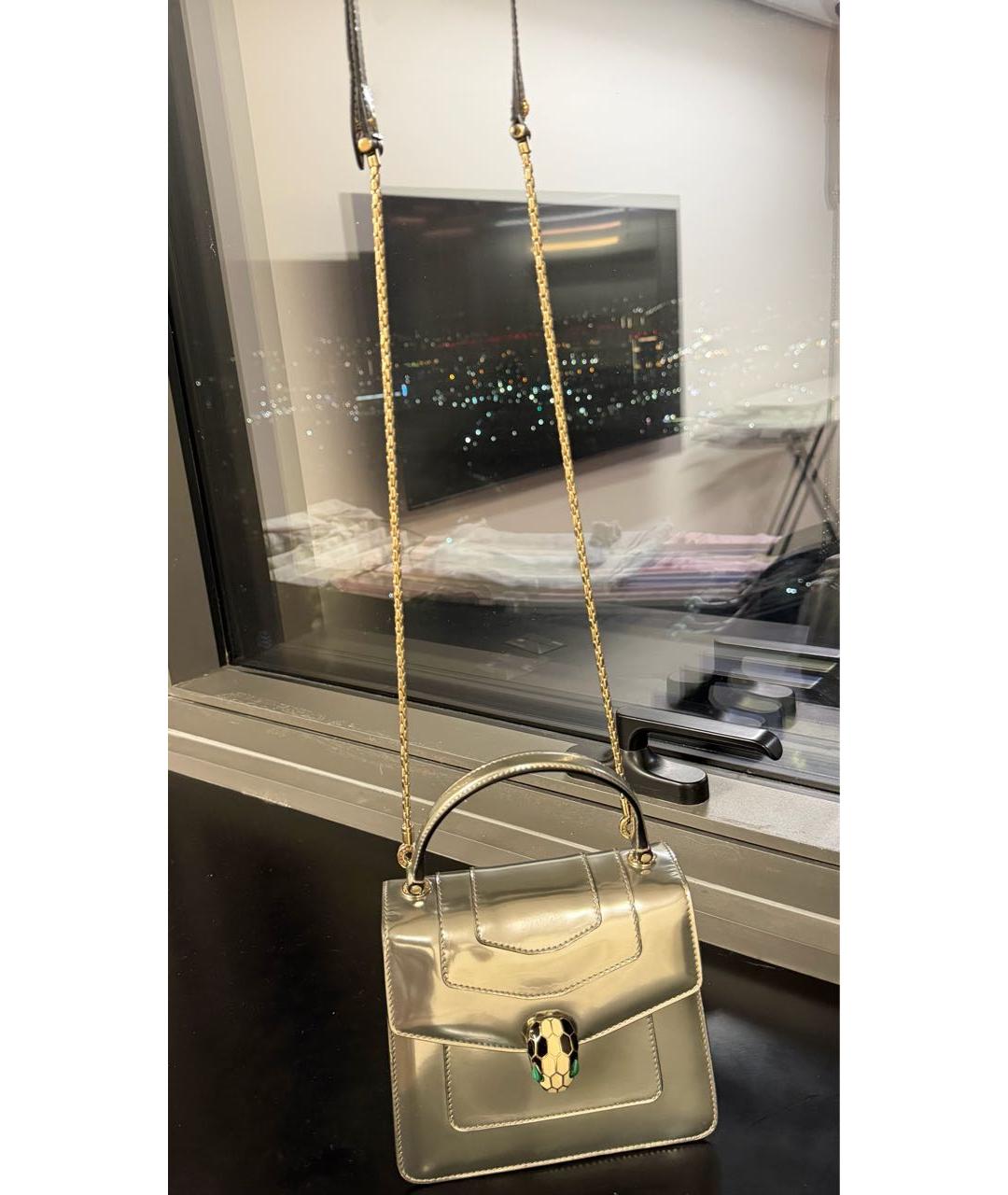 BVLGARI Серебряная кожаная сумка с короткими ручками, фото 5