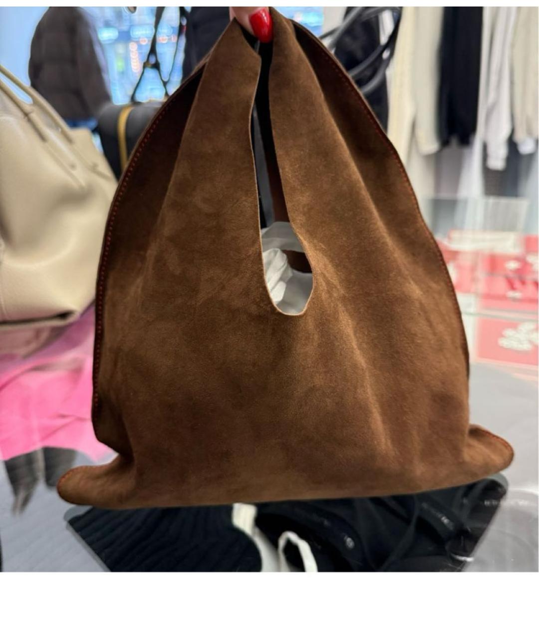 THE ROW Коричневая замшевая сумка с короткими ручками, фото 4