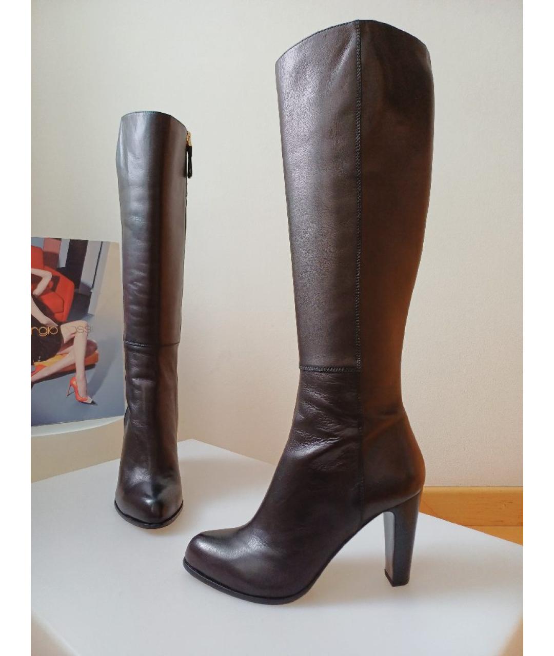 SERGIO ROSSI Черные кожаные сапоги, фото 3