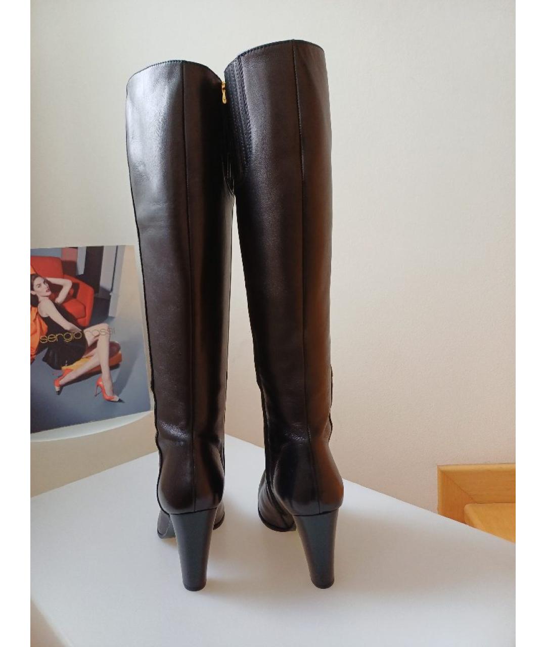 SERGIO ROSSI Черные кожаные сапоги, фото 7