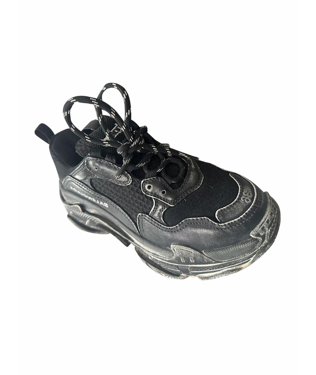 BALENCIAGA Черные кожаные кроссовки, фото 1