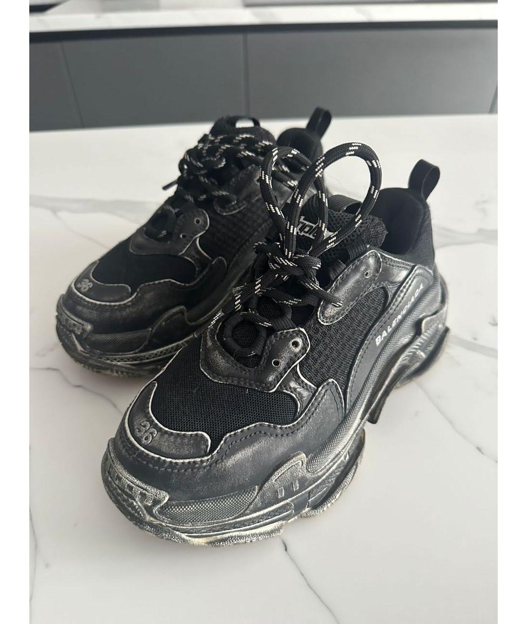 BALENCIAGA Черные кожаные кроссовки, фото 5