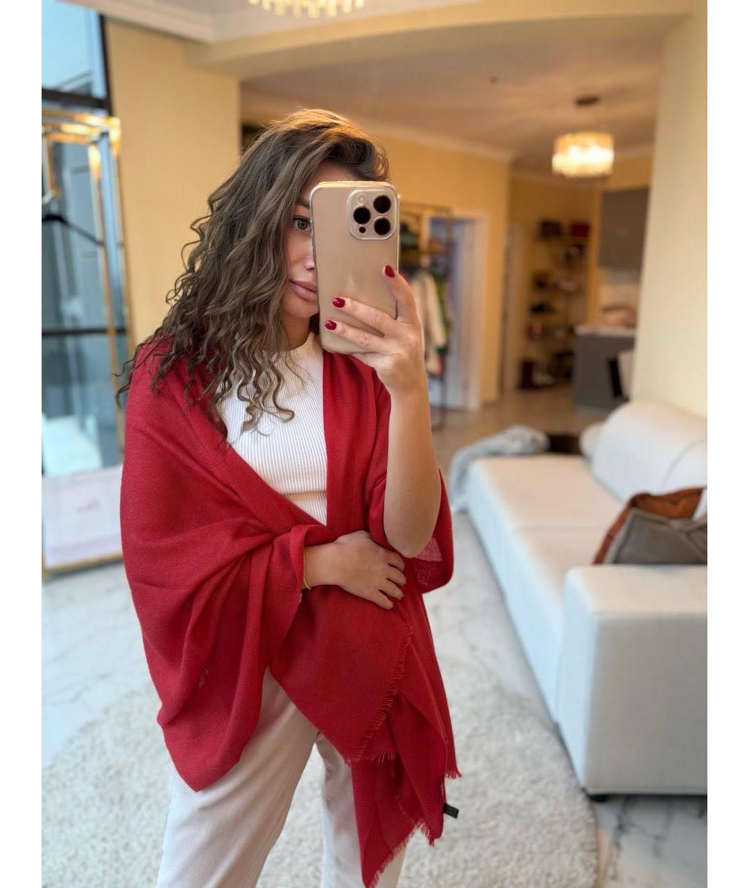 BRIONI Красный кашемировый платок, фото 4