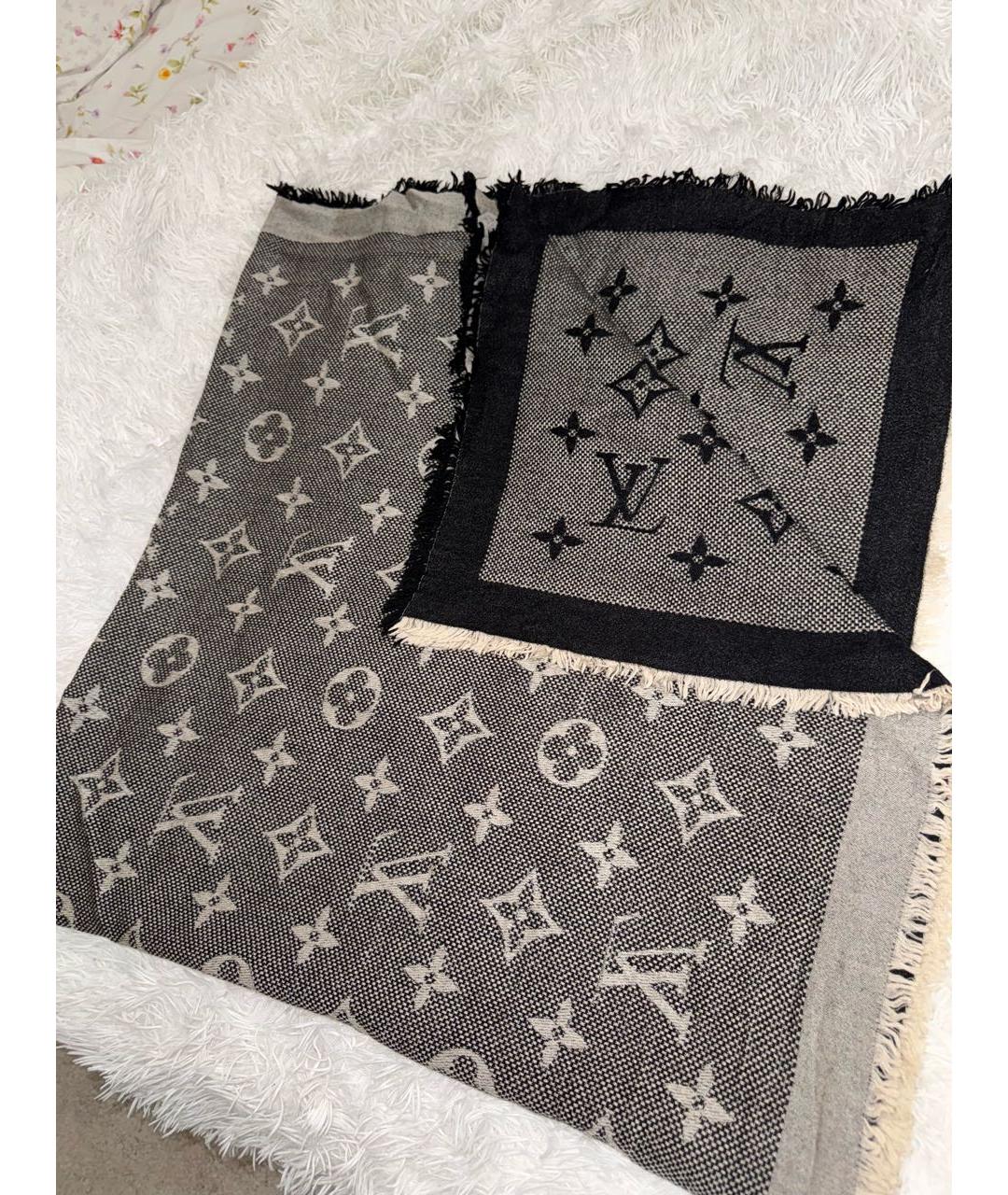 LOUIS VUITTON Антрацитовый шерстяной платок, фото 2