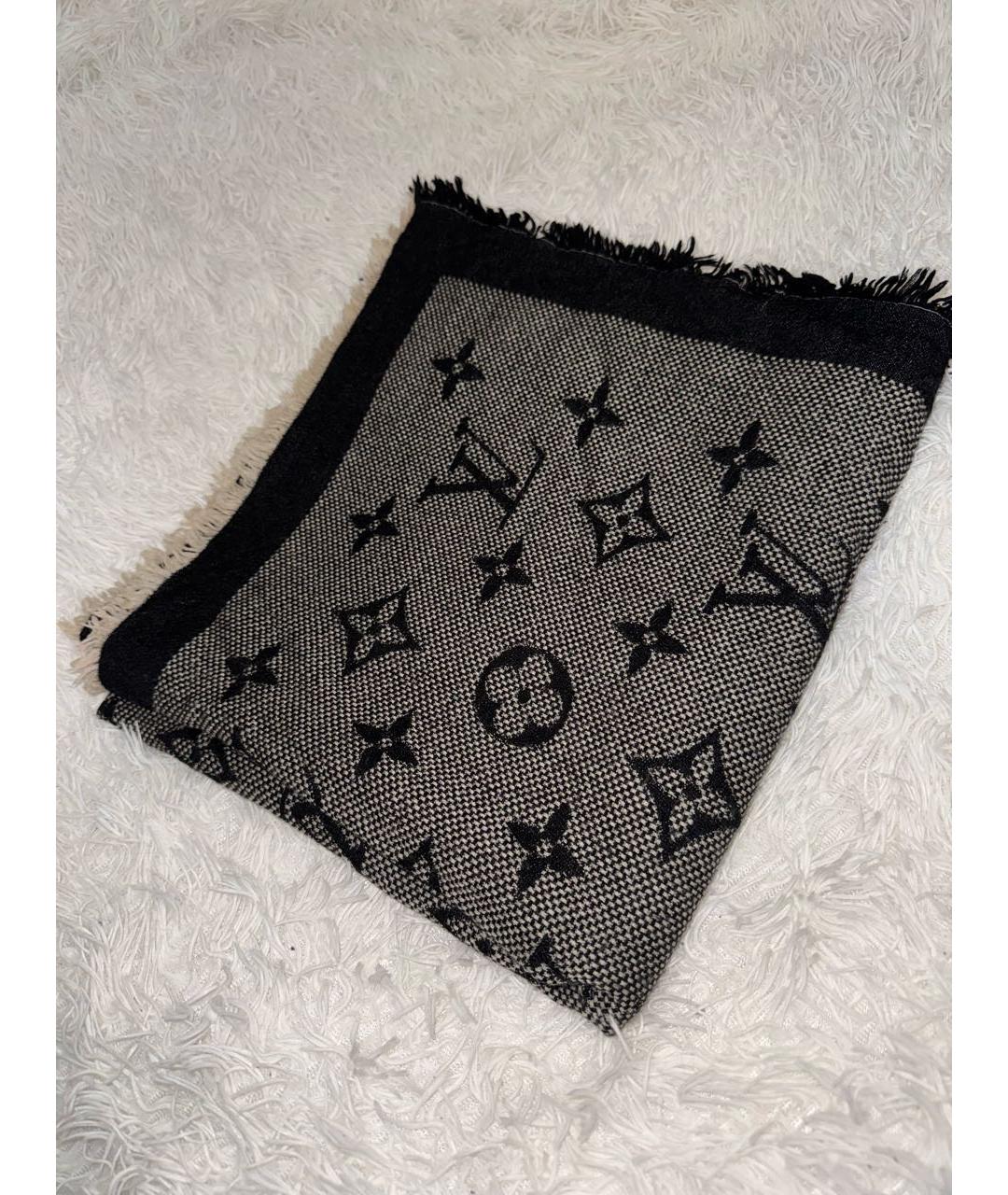 LOUIS VUITTON Антрацитовый шерстяной платок, фото 5