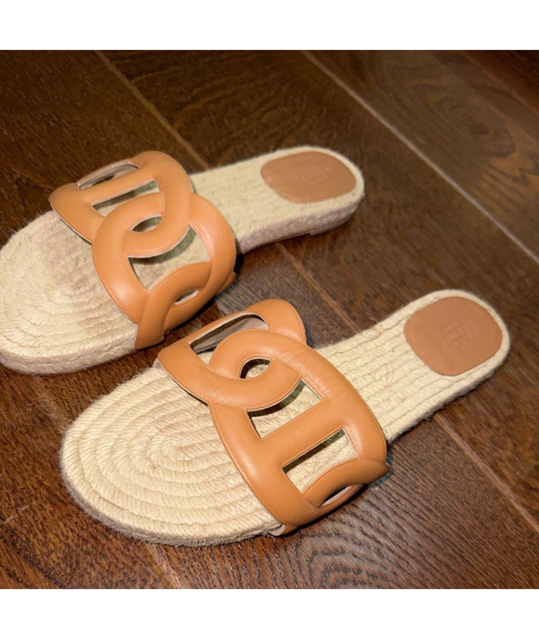 HERMES Коричневые кожаные шлепанцы, фото 3
