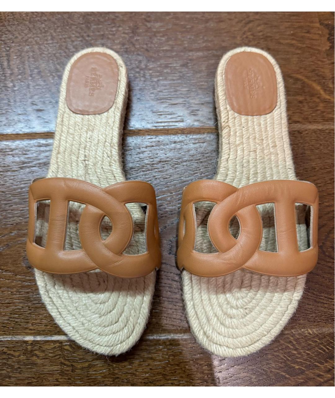 HERMES Коричневые кожаные шлепанцы, фото 2