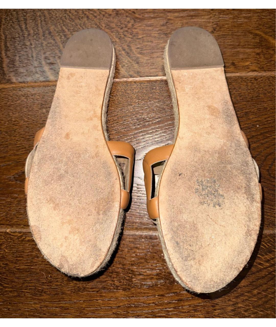 HERMES Коричневые кожаные шлепанцы, фото 4