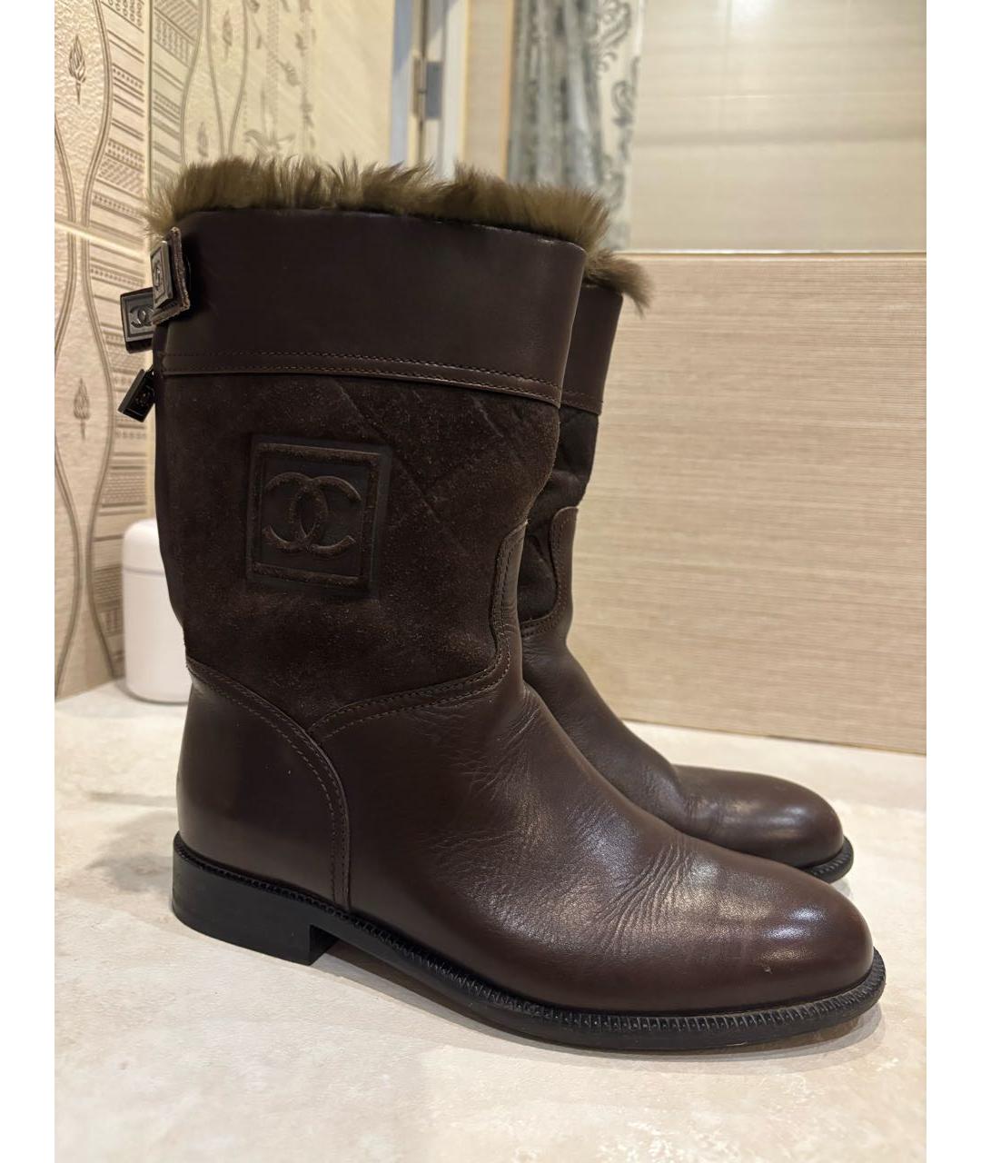 CHANEL Коричневые кожаные ботинки, фото 5