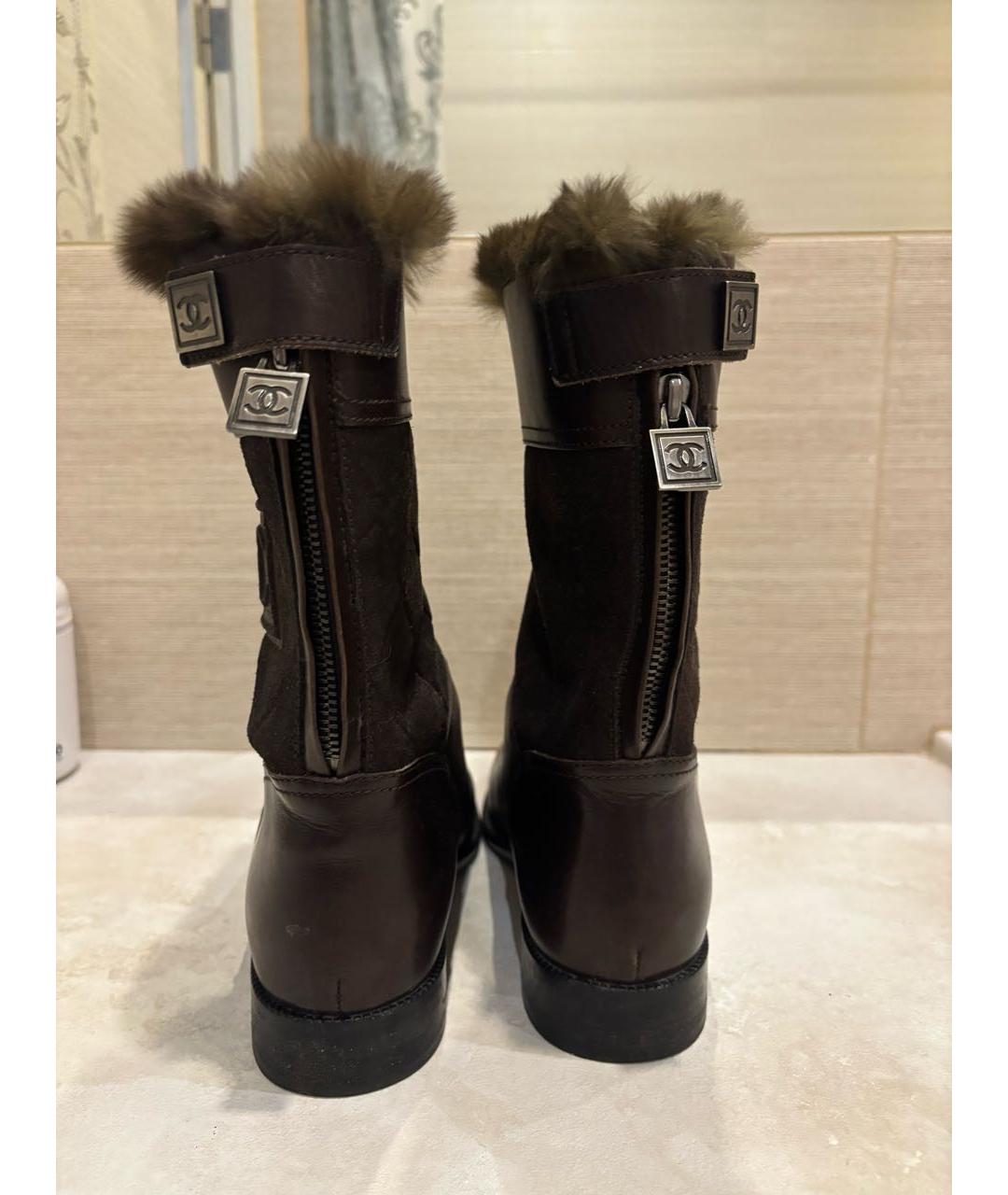 CHANEL Коричневые кожаные ботинки, фото 3