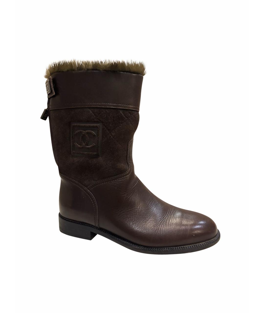 CHANEL Коричневые кожаные ботинки, фото 1