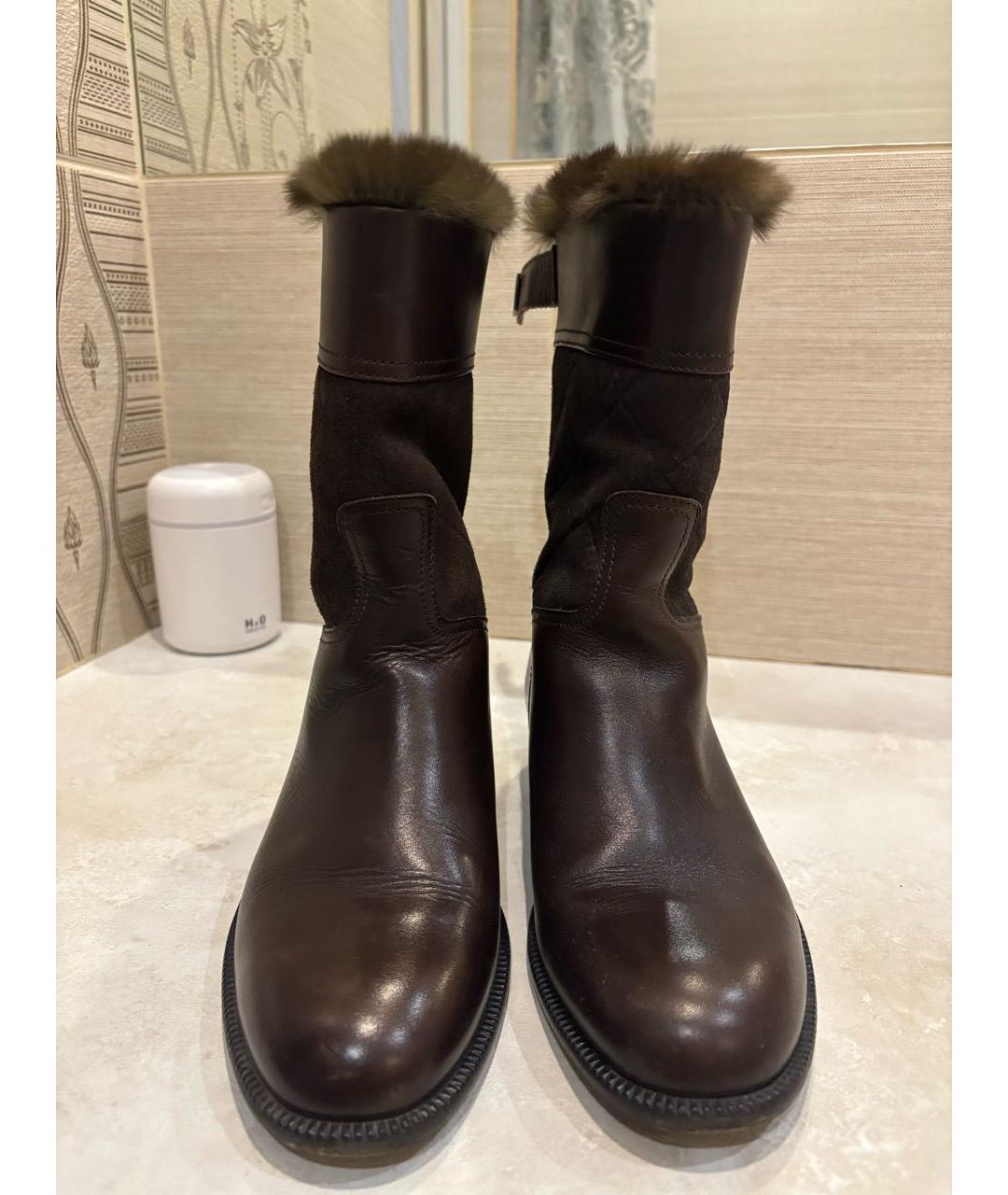 CHANEL Коричневые кожаные ботинки, фото 2