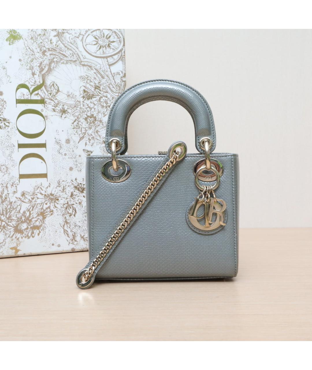 CHRISTIAN DIOR Серая кожаная сумка через плечо, фото 2