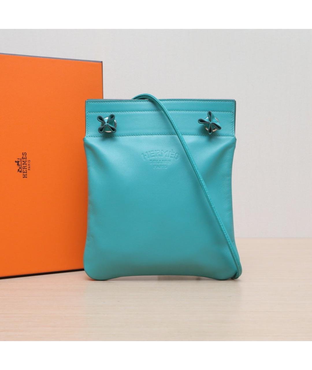 HERMES Бирюзовая кожаная сумка через плечо, фото 2