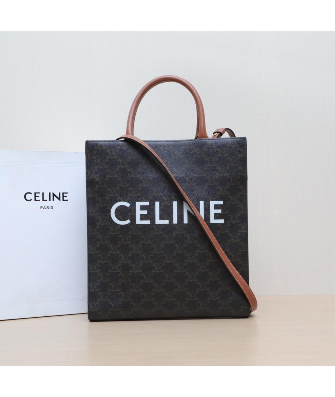 CELINE Коричневая кожаная сумка через плечо, фото 2