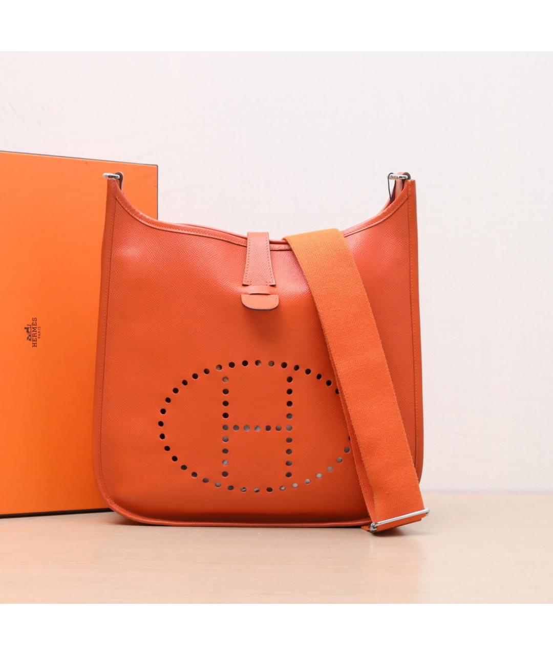 HERMES Оранжевая кожаная сумка через плечо, фото 2