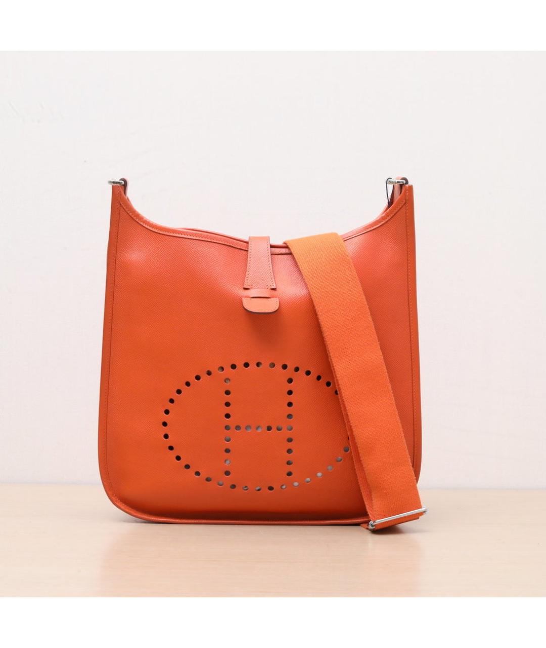 HERMES Оранжевая кожаная сумка через плечо, фото 3